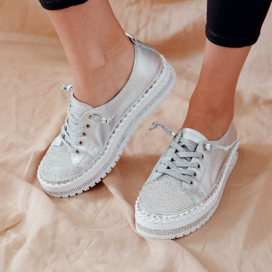 Damesschoenen Genie | Trainers in diamant Zilver Leer